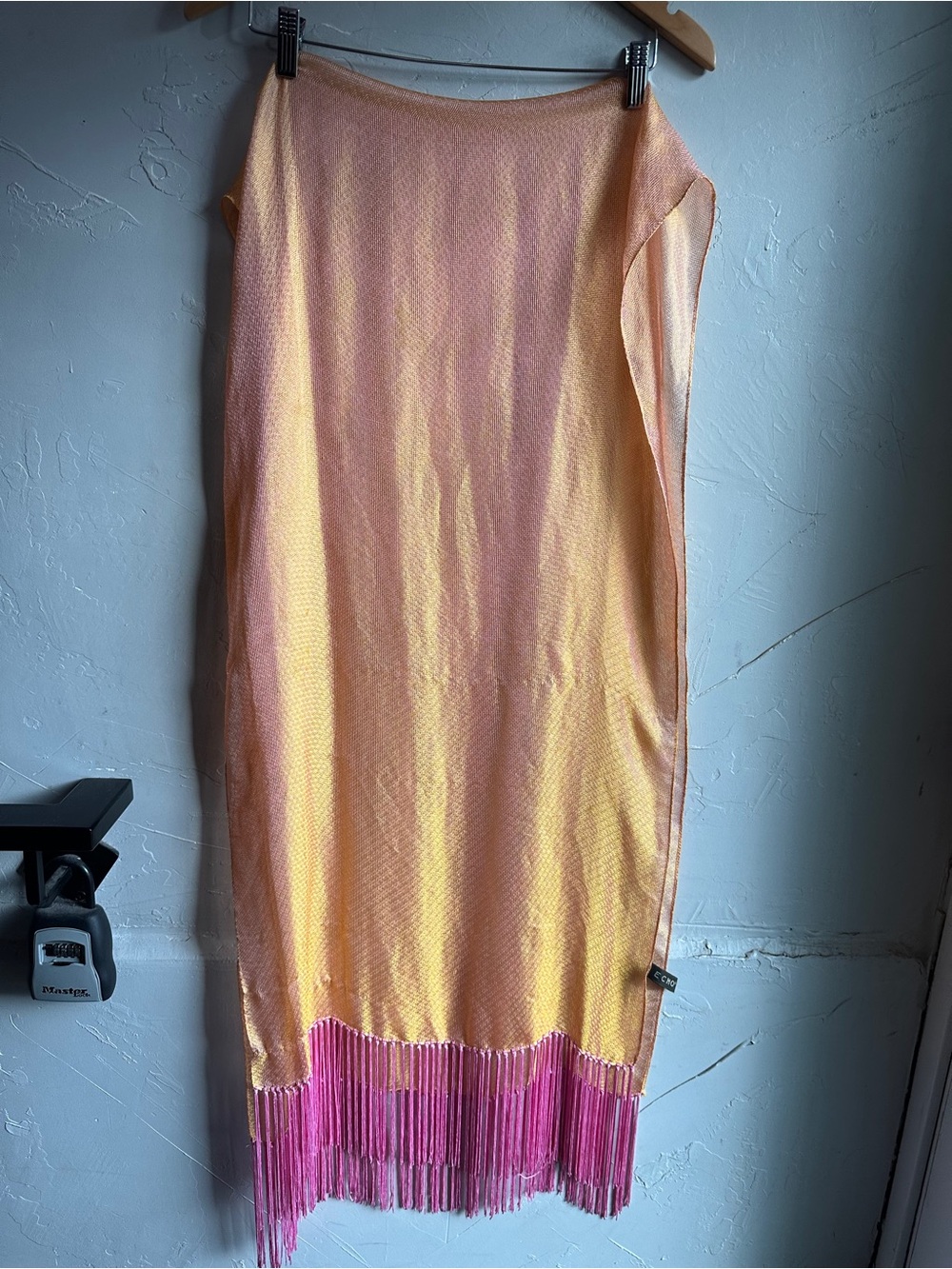 Echo Iridescent Orange Purple Fringe Scarf Y2K Boho Festival Shimmer 76”x21”